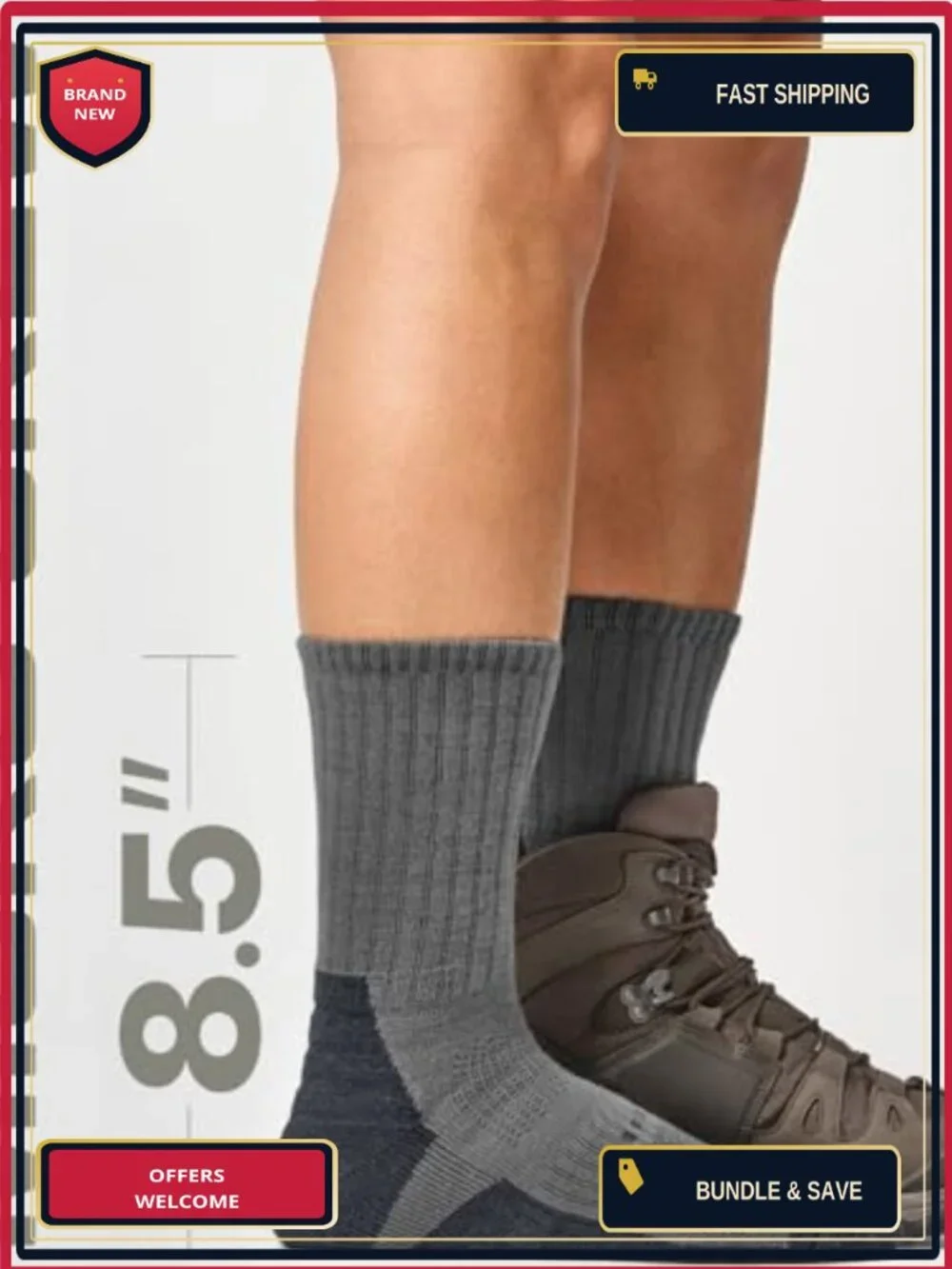Wool Blend Mid Calf Hiking Socks 3 Pack Moisture Wicking Cushion Boot Tactical